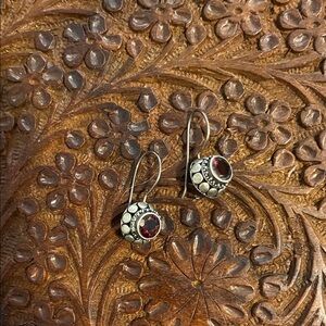 Garnet and Silver Drop Earrings